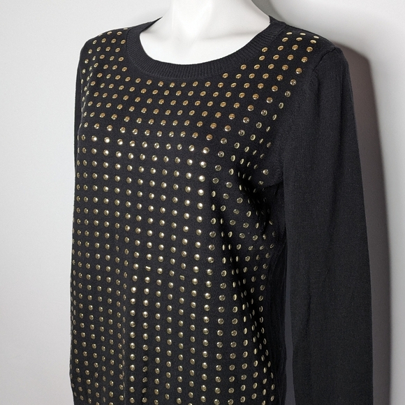Express Black Gold Long Sleeve Cotton Blend Sweater L - Picture 2 of 9